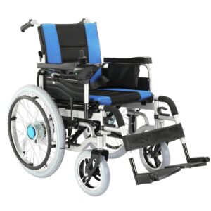 Affordable carbon steel folding electric wheelchair with 360° intelligent controller, foldable design, and durable frame, providing reliable mobility.