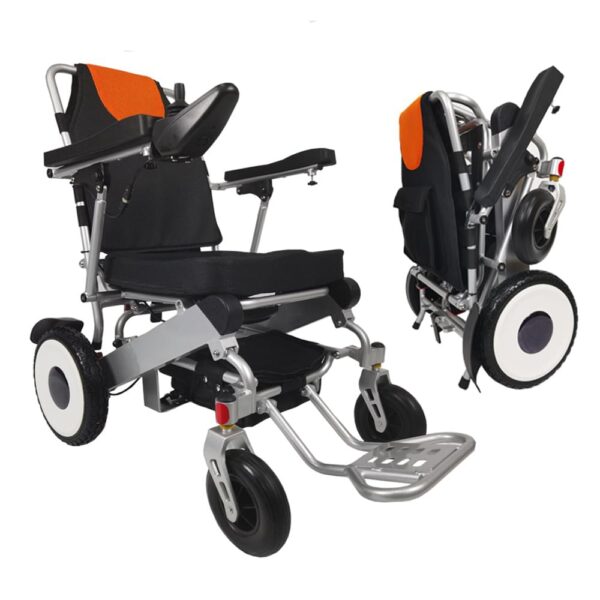Electric wheelchair with 24V lithium battery and foldable aluminum frame