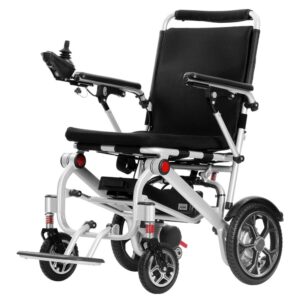 Lightweight power wheelchair with 200W brushless motor, foldable design, and 100KG capacity for seniors and individuals with mobility challenges.