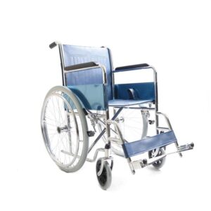 Durable 809 wheelchair with chrome-plated steel construction and rotating footrests