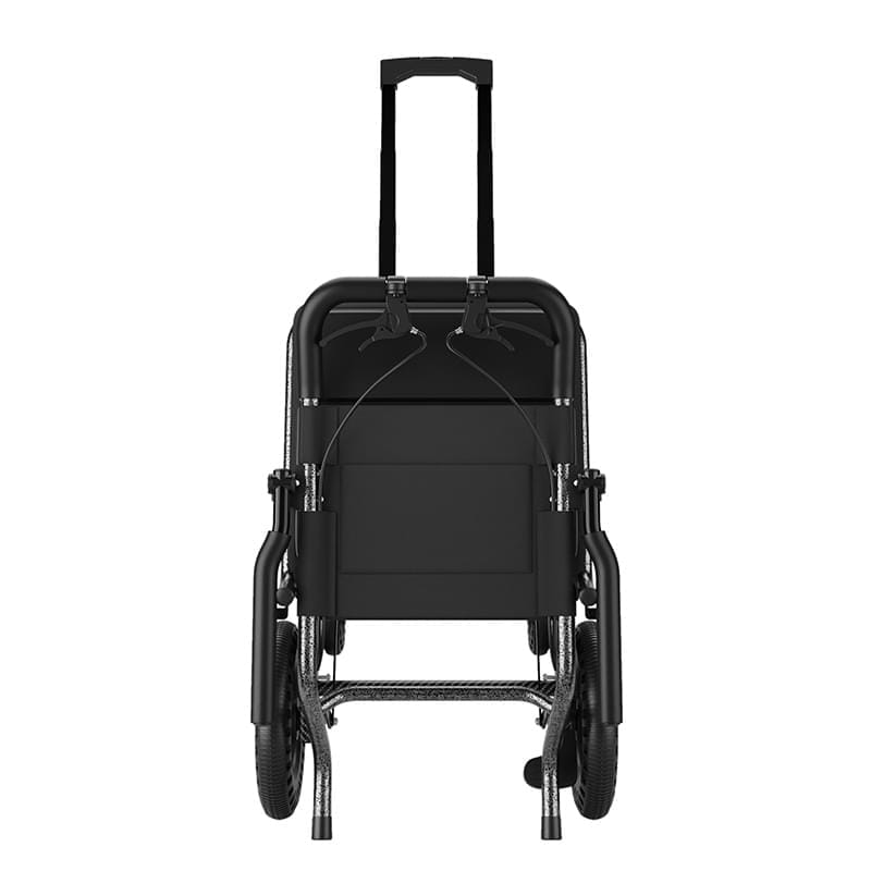 Premium Lightweight & Foldable Transport Wheelchair ST-870A 2 High-definition image showcasing a premium lightweight transport wheelchair with a durable aluminum frame and integrated hand brakes.