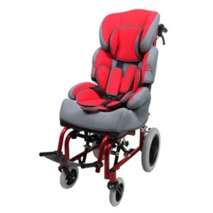 Lightweight and adjustable cerebral palsy wheelchair for children, designed for pediatric mobility. Aluminium frame, reclining backrest, and safety belts. Available for wholesale distributors and global buyers.