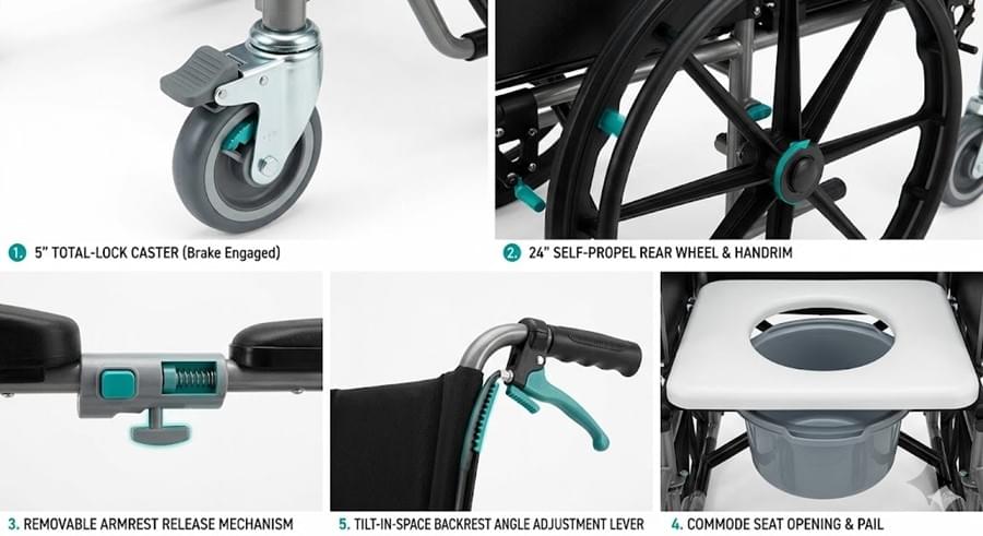 Shower Commode Wheelchair Selection Guide for Hospitals & Care Facilities 1 5 Key Shower Commode Wheelchair Specifications Weight Capacity Seat Width Commode Opening Armrests Caster Configuration Shower Commode Wheelchair Selection Guide for Hospitals & Care Facilities