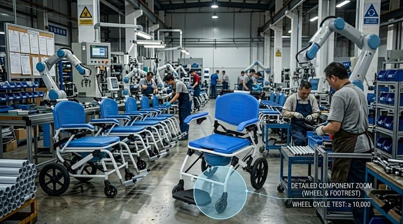 waterproof casters shower wheelchair oem supplier.jpg Shower Wheelchair OEM Manufacturer Guide: Private Label, Customization & Bulk Procurement